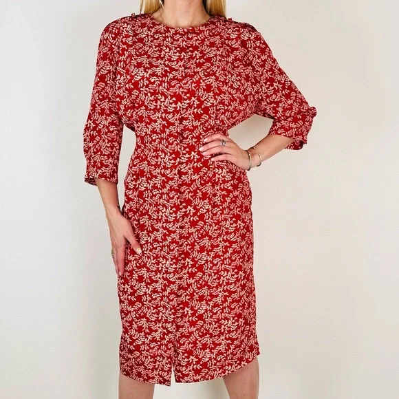 Vintage Ms Chaus Floral Print Shirt Dress Midi Button Front - Picture 5 of 8